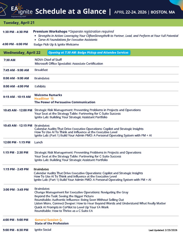 Schedule at a Glance