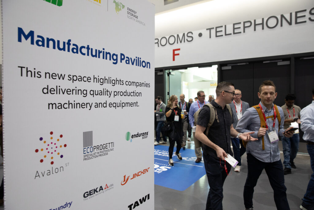 A sign for the Manufacturing Pavilion at Intersolar & Energy Storage North America 2025