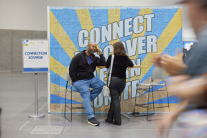 Attendees at the connection lounge